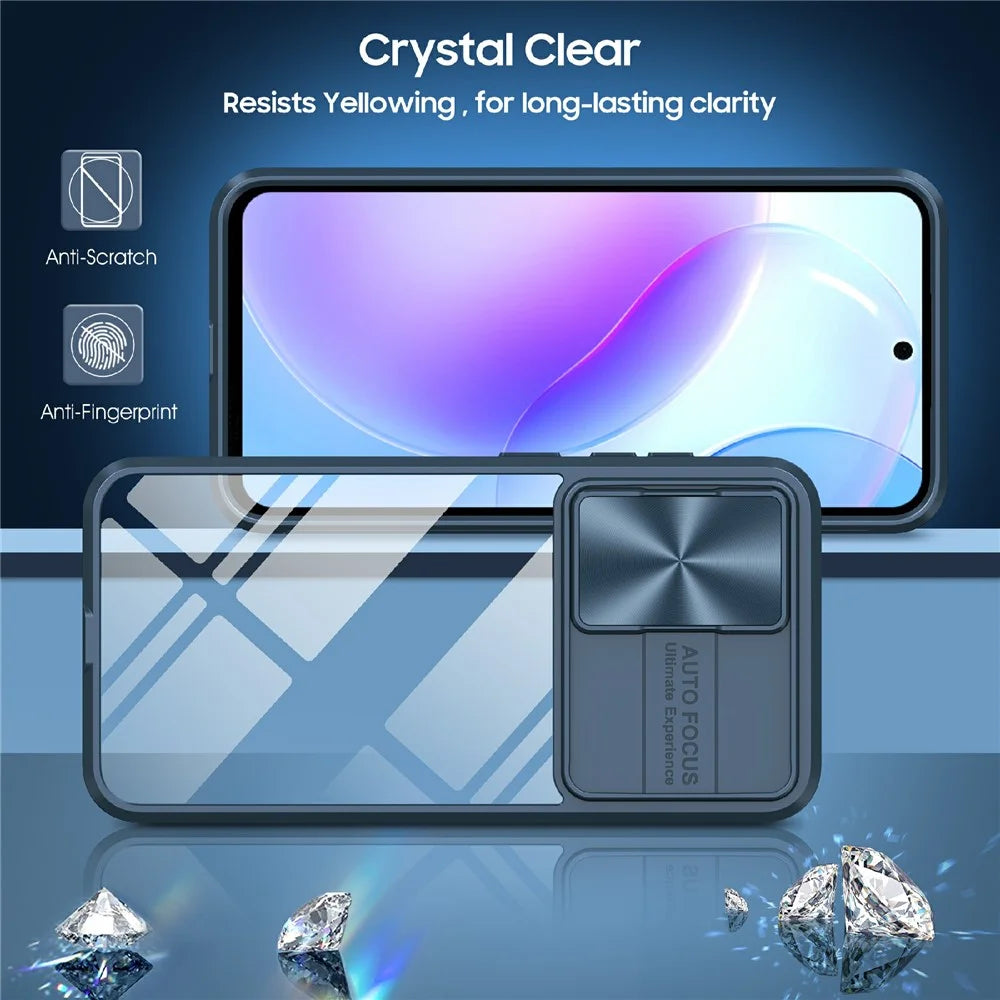 For Samsung Galaxy A56 5G Case TPU + PC Clear Phone Cover with CD-Veins Camera Lens Sliding Lid - Navy Blue - 2
