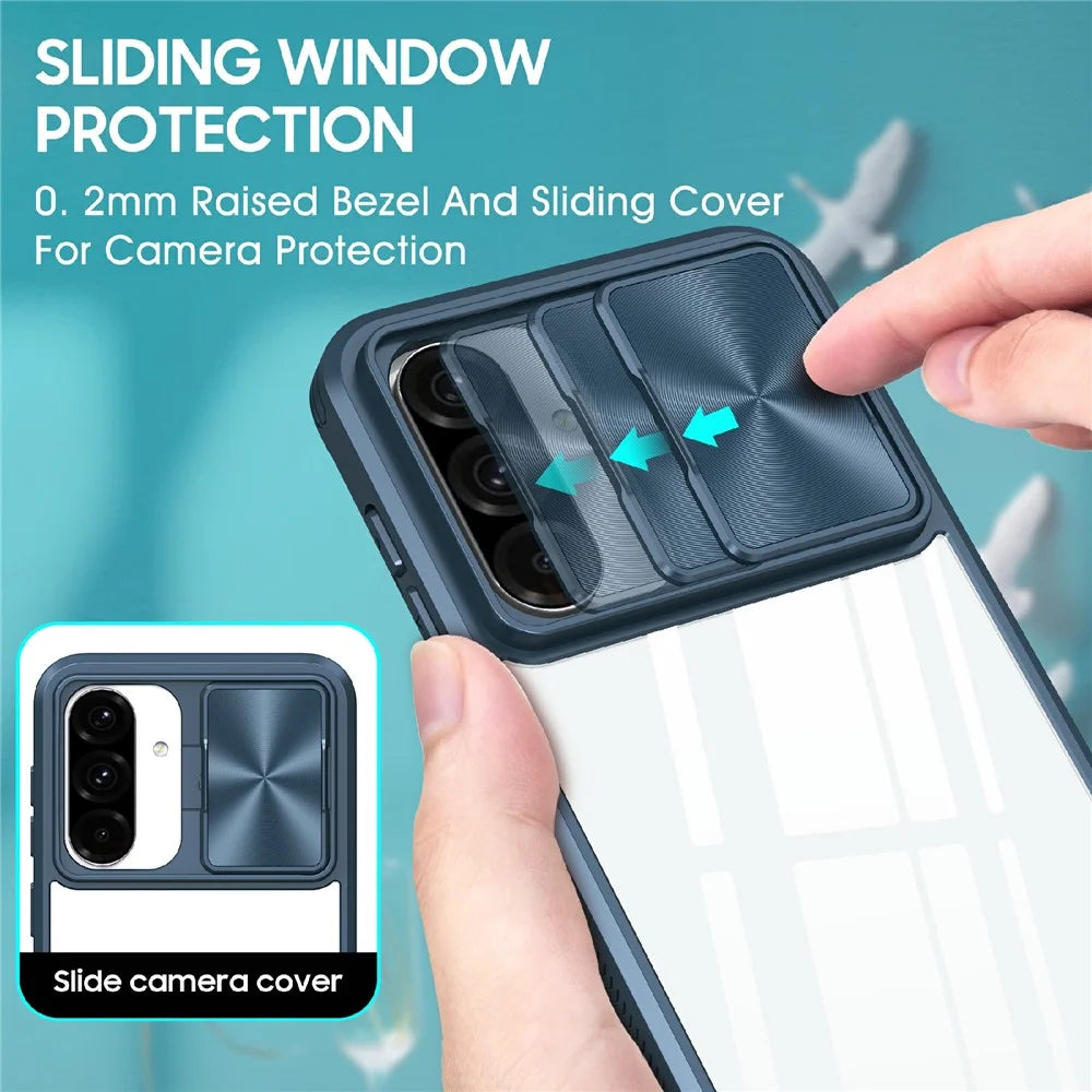 For Samsung Galaxy A56 5G Case TPU + PC Clear Phone Cover with CD-Veins Camera Lens Sliding Lid - Navy Blue - 3