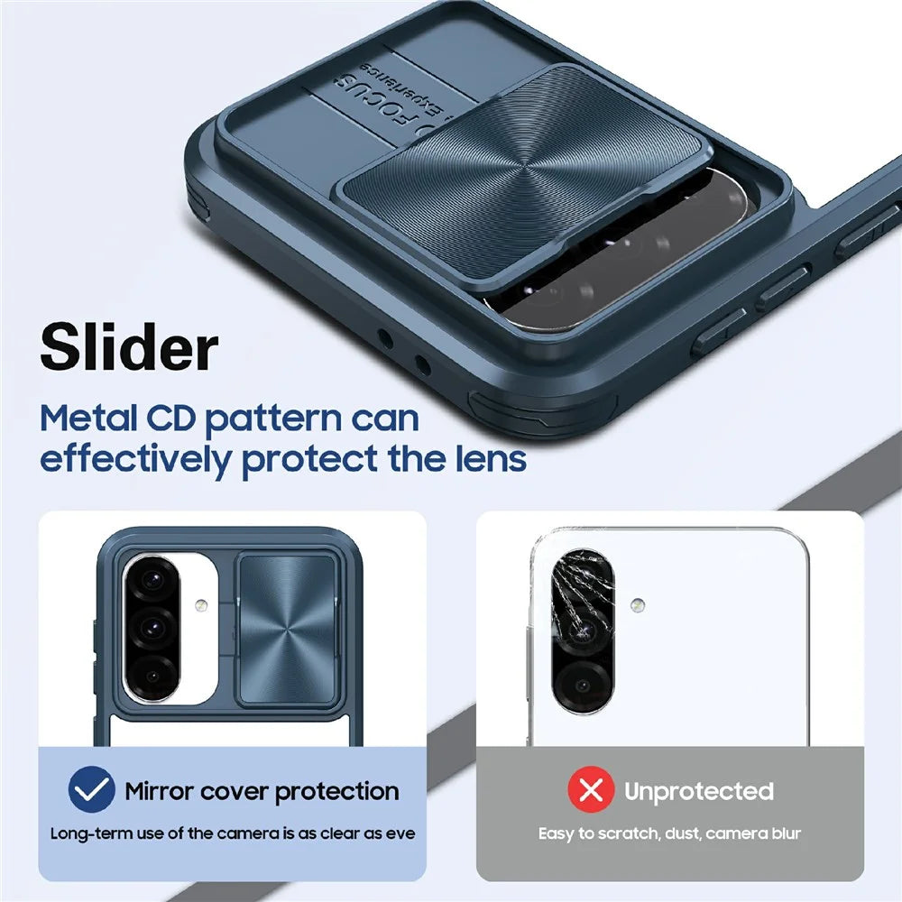 For Samsung Galaxy A56 5G Case TPU + PC Clear Phone Cover with CD-Veins Camera Lens Sliding Lid - Navy Blue - 4