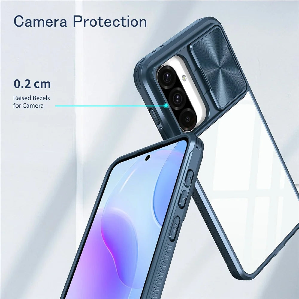 For Samsung Galaxy A56 5G Case TPU + PC Clear Phone Cover with CD-Veins Camera Lens Sliding Lid - Navy Blue - 5