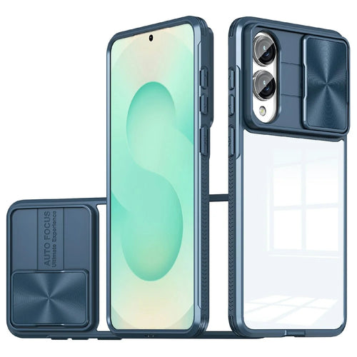 For Samsung Galaxy S25 Edge Case TPU + PC Clear Phone Cover with CD-Veins Camera Lens Sliding Lid - Navy Blue - 1
