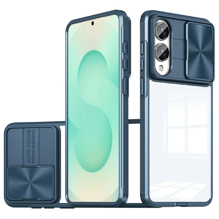 For Samsung Galaxy S25 Edge Case TPU + PC Clear Phone Cover with CD-Veins Camera Lens Sliding Lid - Navy Blue - 1