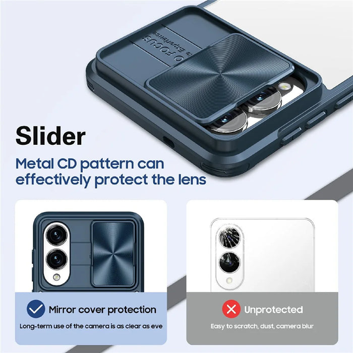For Samsung Galaxy S25 Edge Case TPU + PC Clear Phone Cover with CD-Veins Camera Lens Sliding Lid - Navy Blue - 4