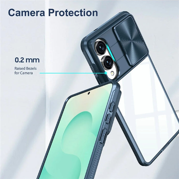 For Samsung Galaxy S25 Edge Case TPU + PC Clear Phone Cover with CD-Veins Camera Lens Sliding Lid - Navy Blue - 5