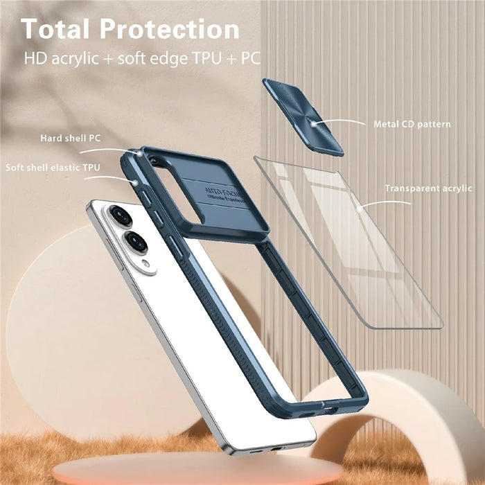 For Samsung Galaxy S25 Edge Case TPU + PC Clear Phone Cover with CD-Veins Camera Lens Sliding Lid - Navy Blue - 6