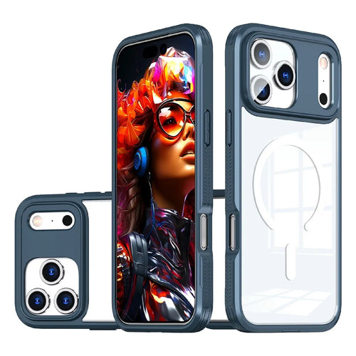 For iPhone 18 Pro Max / 17 Pro Max Case Compatible with MagSafe TPU PC Clear Phone Back Cover - Navy Blue - 1