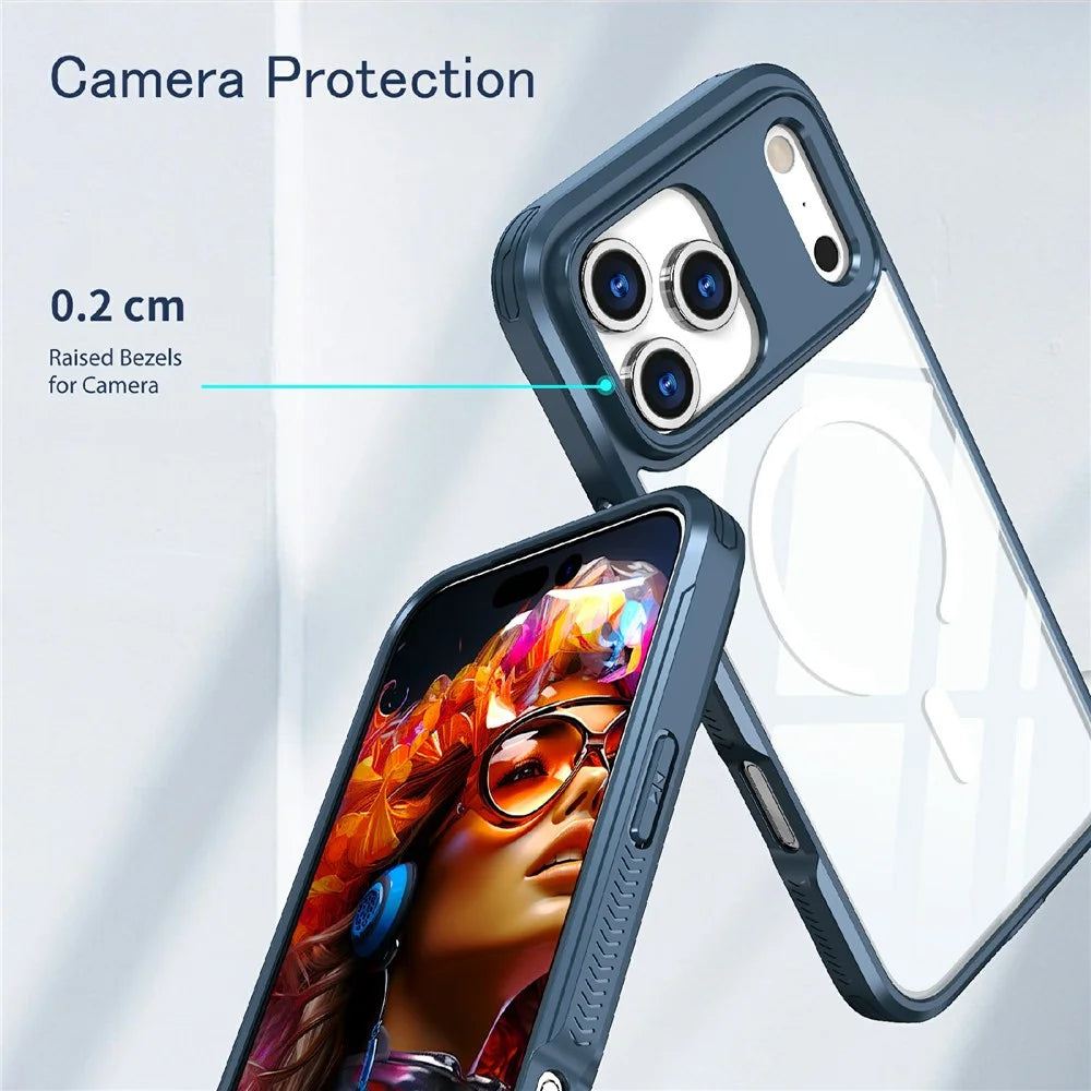 For iPhone 18 Pro Max / 17 Pro Max Case Compatible with MagSafe TPU PC Clear Phone Back Cover - Navy Blue - 4