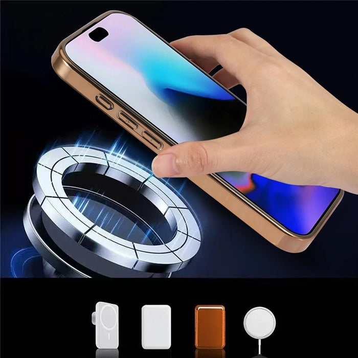 For iPhone 17 Magnetic Phone Case Glitter Electroplated TPU Frame PC Back Cover - Rose Gold - 2