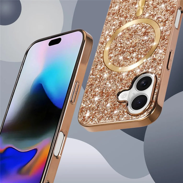 For iPhone 17 Magnetic Phone Case Glitter Electroplated TPU Frame PC Back Cover - Rose Gold - 4