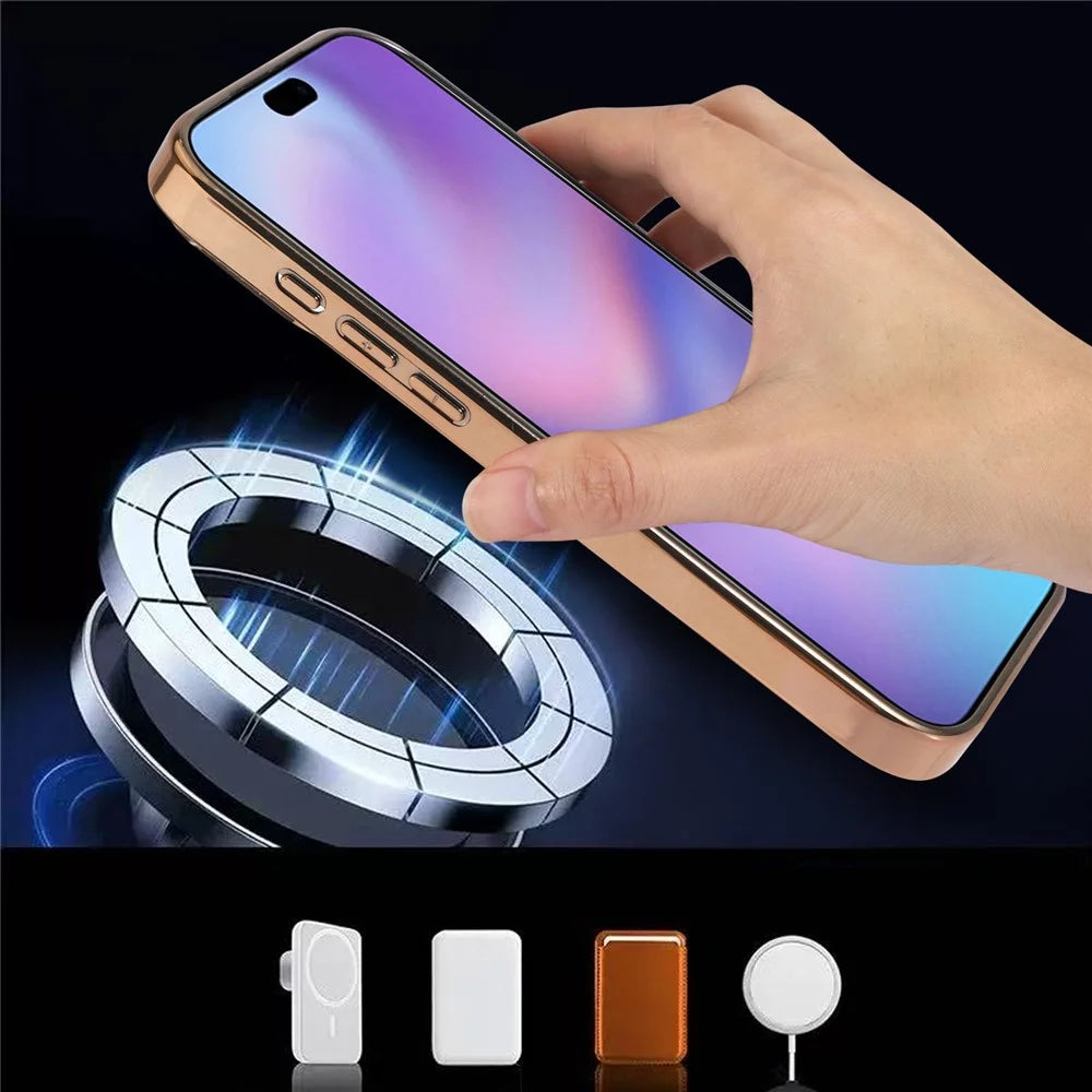 For iPhone 18 Pro / 17 Pro Magnetic Phone Case Glitter Electroplated TPU Frame PC Back Cover - Rose Gold - 2