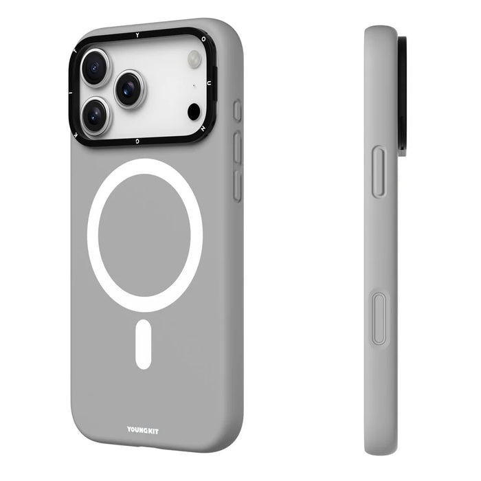 YOUNGKIT For iPhone 17 Pro Max Case Compatible with MagSafe Lens Kickstand Silicone Phone Cover - Grey - 3