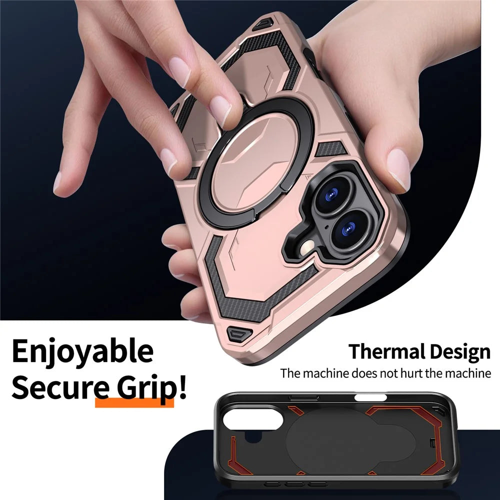 For iPhone 17 Magnetic Case Ring Kickstand PC + TPU Hybrid Phone Cover - Rose Gold - 5