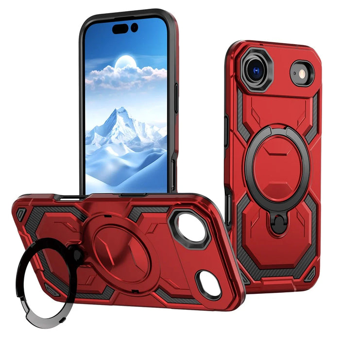 For iPhone Air Magnetic Case Ring Kickstand PC + TPU Hybrid Phone Cover - Red - 1