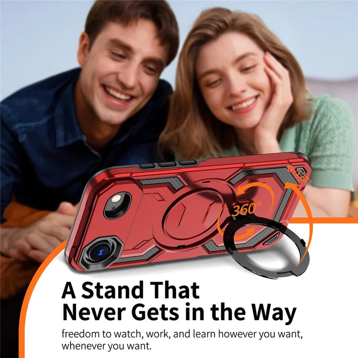 For iPhone Air Magnetic Case Ring Kickstand PC + TPU Hybrid Phone Cover - Red - 2