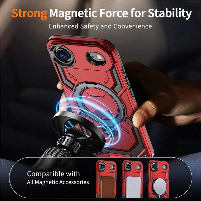 For iPhone Air Magnetic Case Ring Kickstand PC + TPU Hybrid Phone Cover - Red - 3