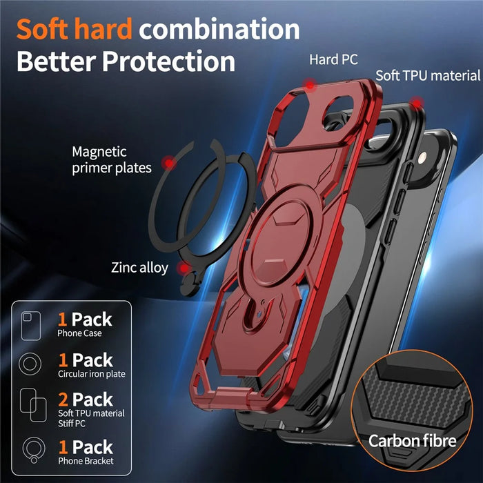 For iPhone Air Magnetic Case Ring Kickstand PC + TPU Hybrid Phone Cover - Red - 4