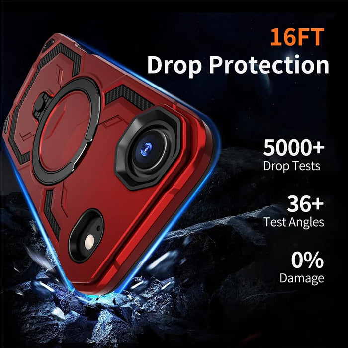 For iPhone Air Magnetic Case Ring Kickstand PC + TPU Hybrid Phone Cover - Red - 6