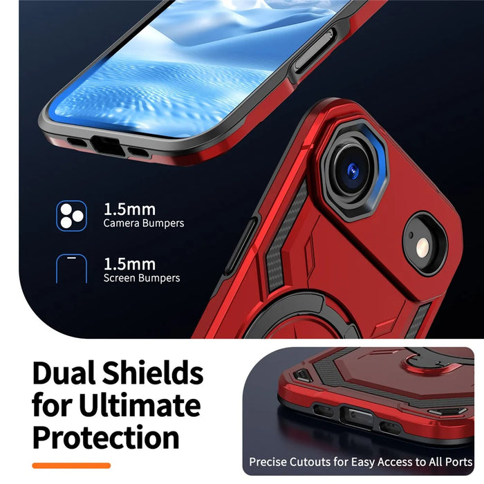 For iPhone Air Magnetic Case Ring Kickstand PC + TPU Hybrid Phone Cover - Red - 7