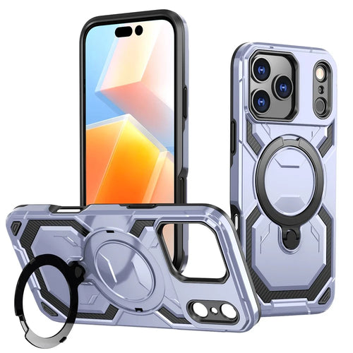 For iPhone 18 Pro / 17 Pro Magnetic Case Ring Kickstand PC + TPU Hybrid Phone Cover - Baby Blue - 1