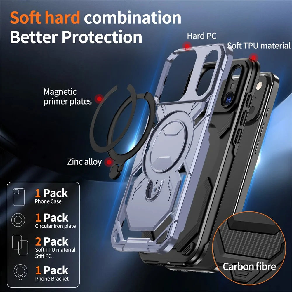 For iPhone 18 Pro Max / 17 Pro Max Magnetic Case Ring Kickstand PC + TPU Hybrid Phone Cover - Baby Blue - 4