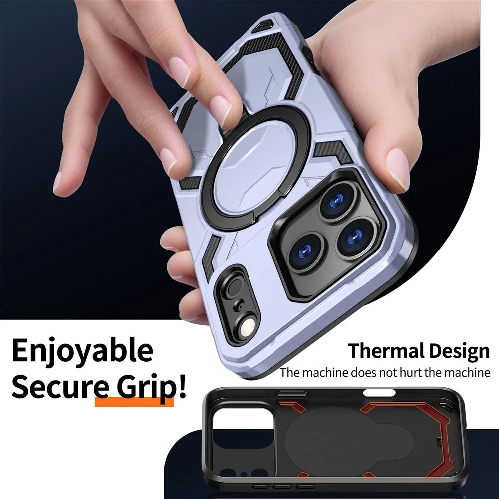 For iPhone 18 Pro Max / 17 Pro Max Magnetic Case Ring Kickstand PC + TPU Hybrid Phone Cover - Baby Blue - 5