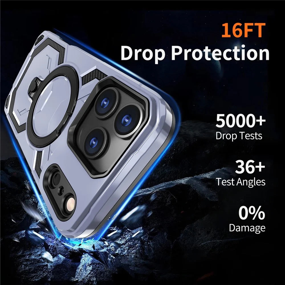 For iPhone 18 Pro Max / 17 Pro Max Magnetic Case Ring Kickstand PC + TPU Hybrid Phone Cover - Baby Blue - 6