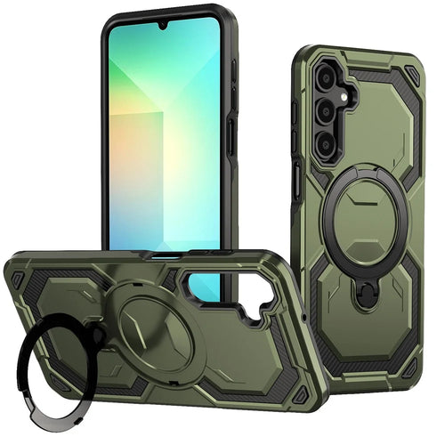 For Samsung Galaxy A16 5G / 4G Magnetic Case Ring Kickstand PC + TPU Hybrid Phone Cover - Green - 1
