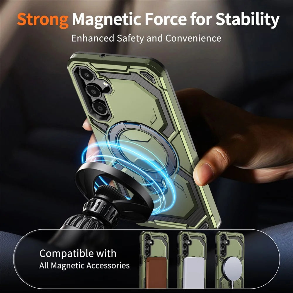 For Samsung Galaxy A16 5G / 4G Magnetic Case Ring Kickstand PC + TPU Hybrid Phone Cover - Green - 3