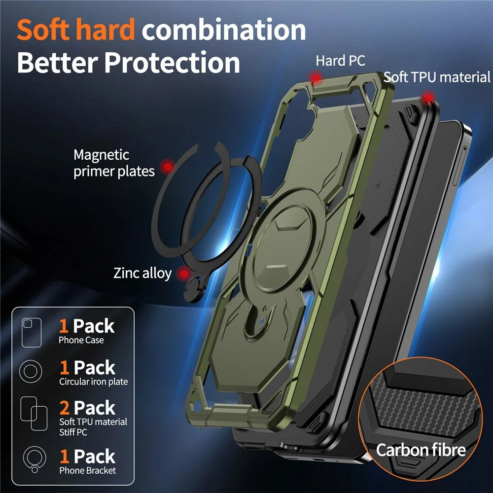 For Samsung Galaxy A16 5G / 4G Magnetic Case Ring Kickstand PC + TPU Hybrid Phone Cover - Green - 4