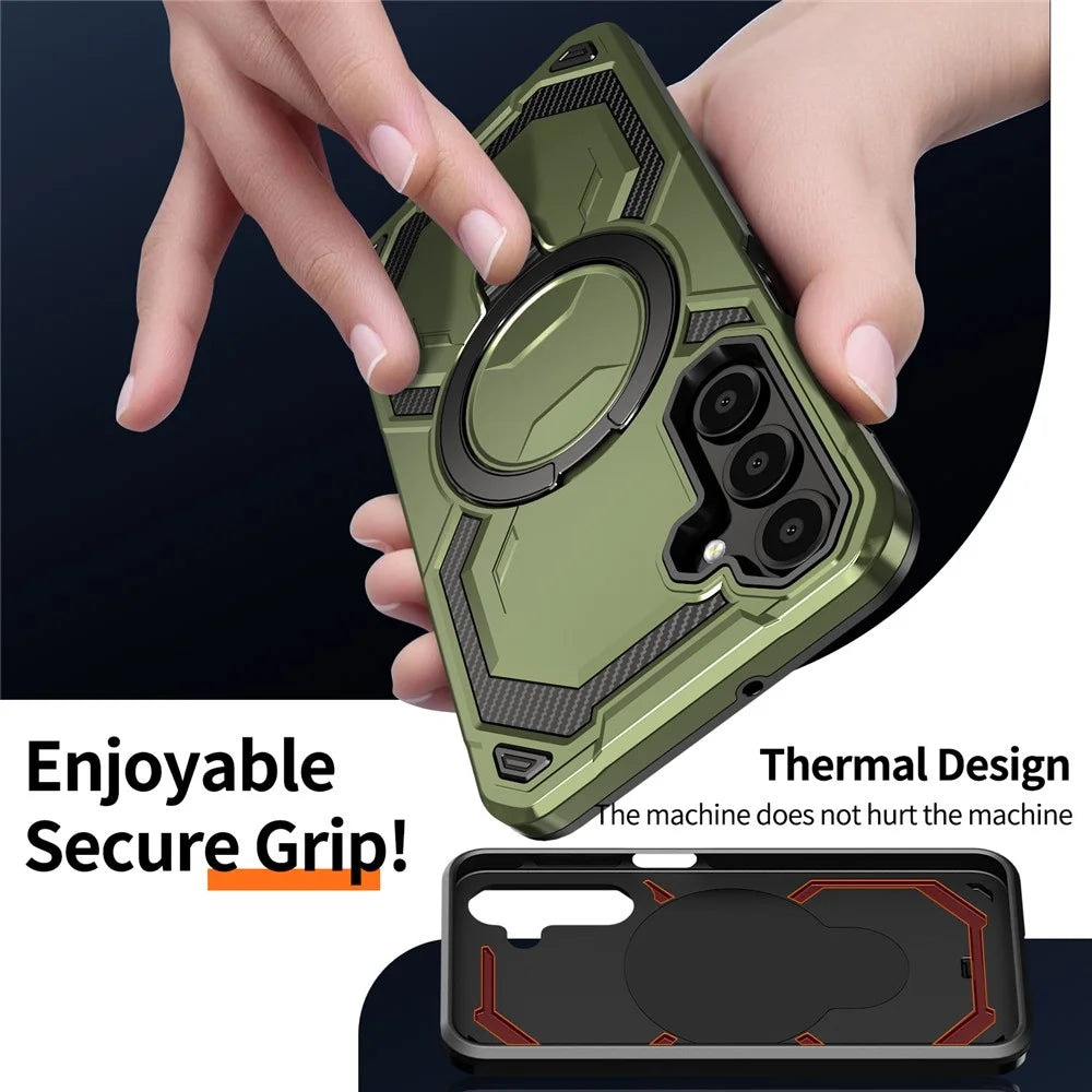 For Samsung Galaxy A16 5G / 4G Magnetic Case Ring Kickstand PC + TPU Hybrid Phone Cover - Green - 5