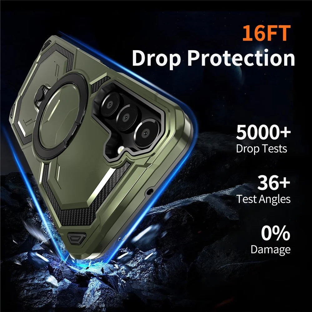 For Samsung Galaxy A16 5G / 4G Magnetic Case Ring Kickstand PC + TPU Hybrid Phone Cover - Green - 6