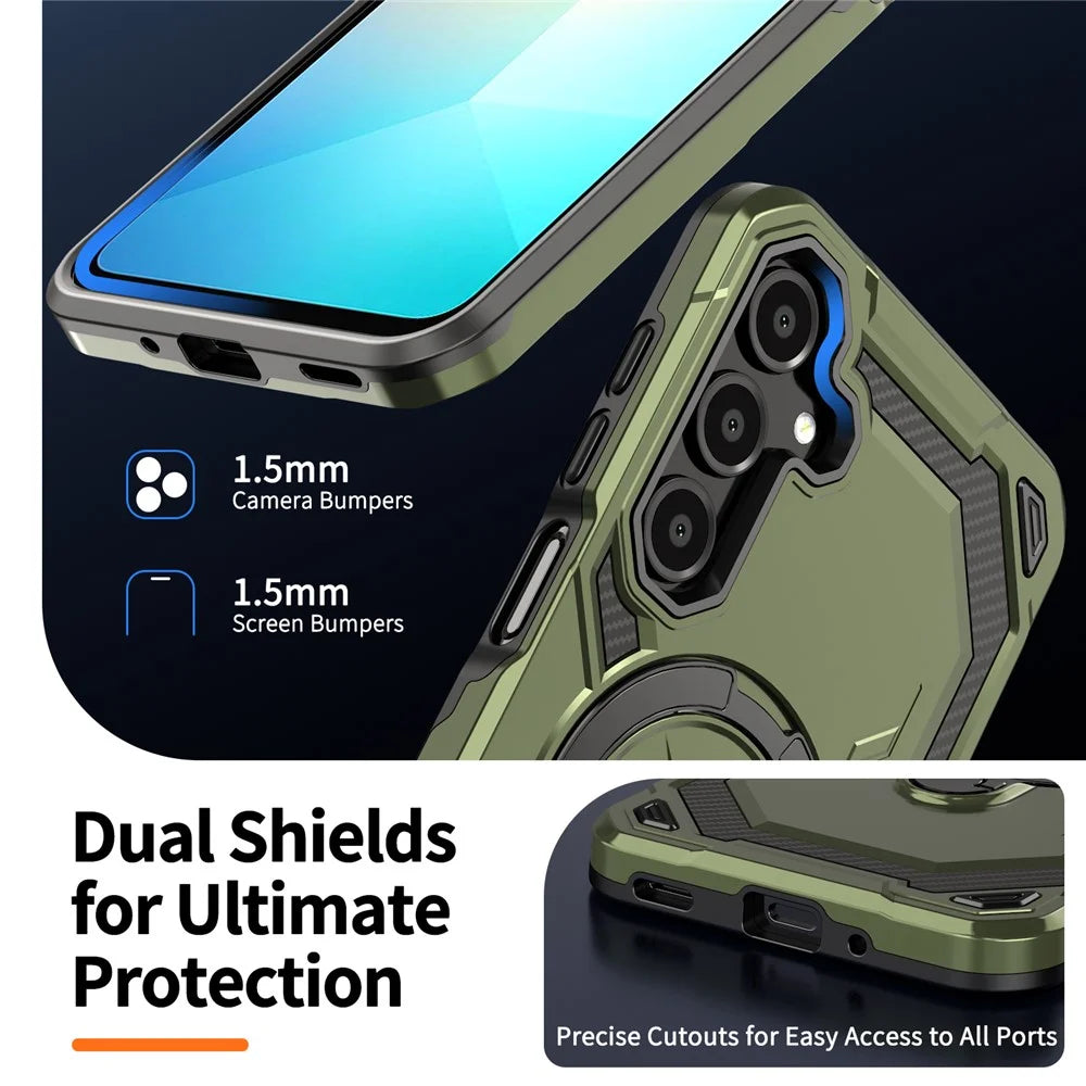 For Samsung Galaxy A16 5G / 4G Magnetic Case Ring Kickstand PC + TPU Hybrid Phone Cover - Green - 7
