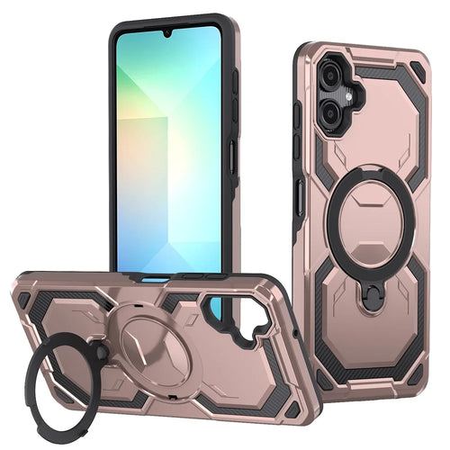 For Samsung Galaxy A06 4G Magnetic Case Ring Kickstand PC + TPU Hybrid Phone Cover - Rose Gold - 1