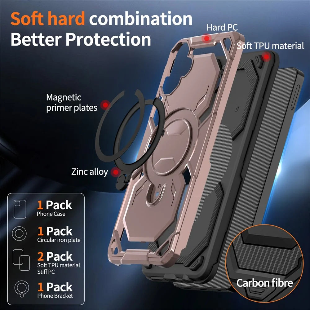 For Samsung Galaxy A06 4G Magnetic Case Ring Kickstand PC + TPU Hybrid Phone Cover - Rose Gold - 4