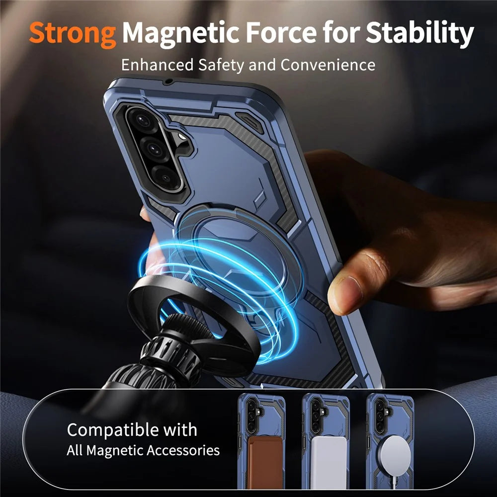 For Samsung Galaxy A26 5G Magnetic Case Ring Kickstand PC + TPU Hybrid Phone Cover - Blue - 3