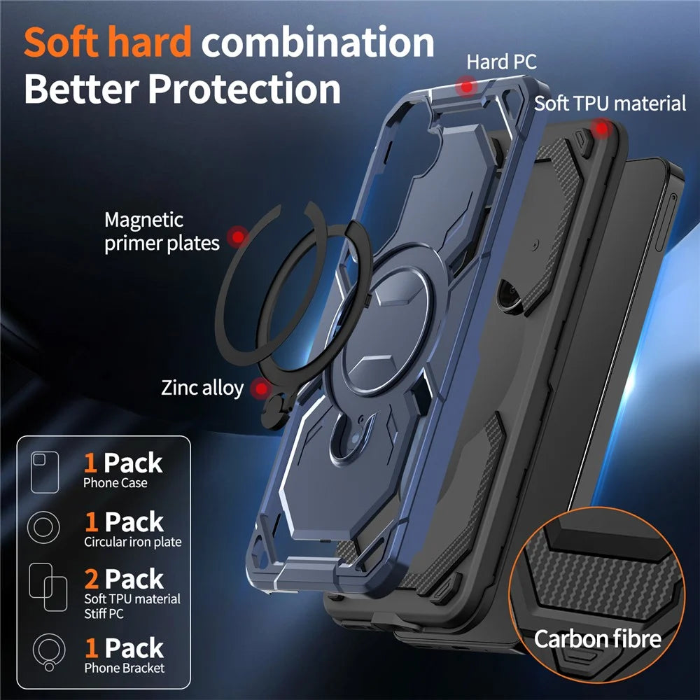 For Samsung Galaxy A26 5G Magnetic Case Ring Kickstand PC + TPU Hybrid Phone Cover - Blue - 4