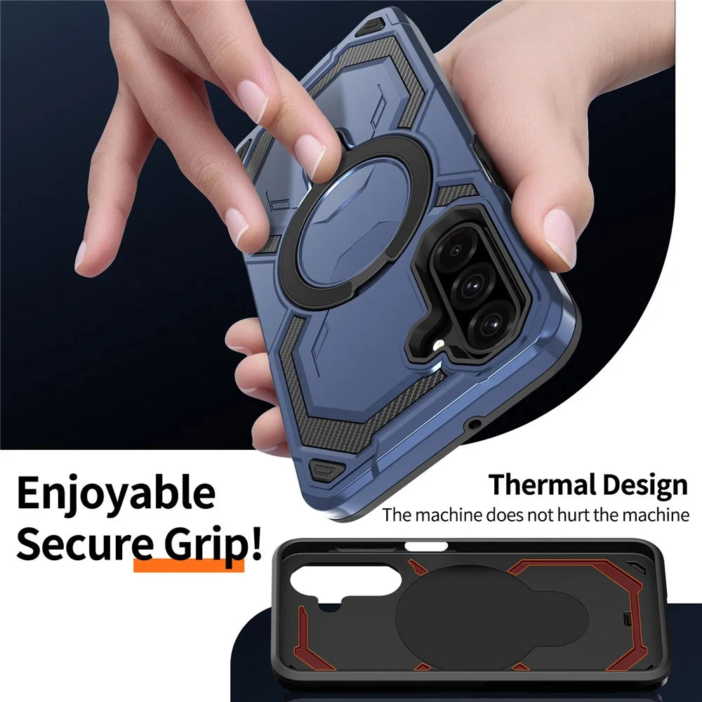 For Samsung Galaxy A26 5G Magnetic Case Ring Kickstand PC + TPU Hybrid Phone Cover - Blue - 5