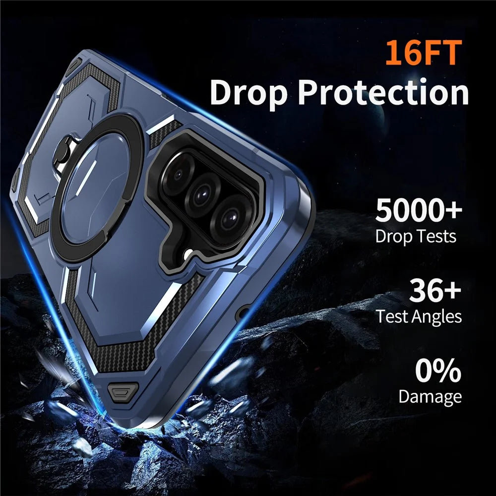 For Samsung Galaxy A26 5G Magnetic Case Ring Kickstand PC + TPU Hybrid Phone Cover - Blue - 6