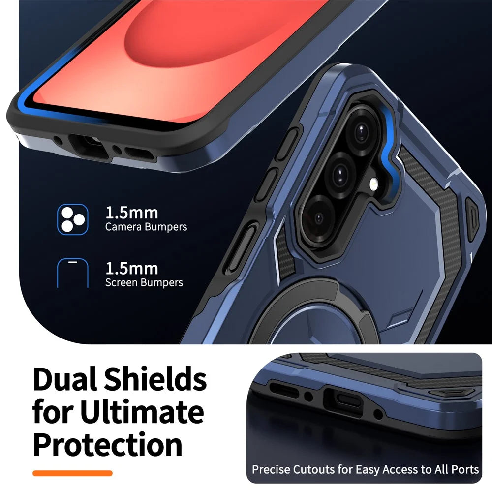 For Samsung Galaxy A26 5G Magnetic Case Ring Kickstand PC + TPU Hybrid Phone Cover - Blue - 7