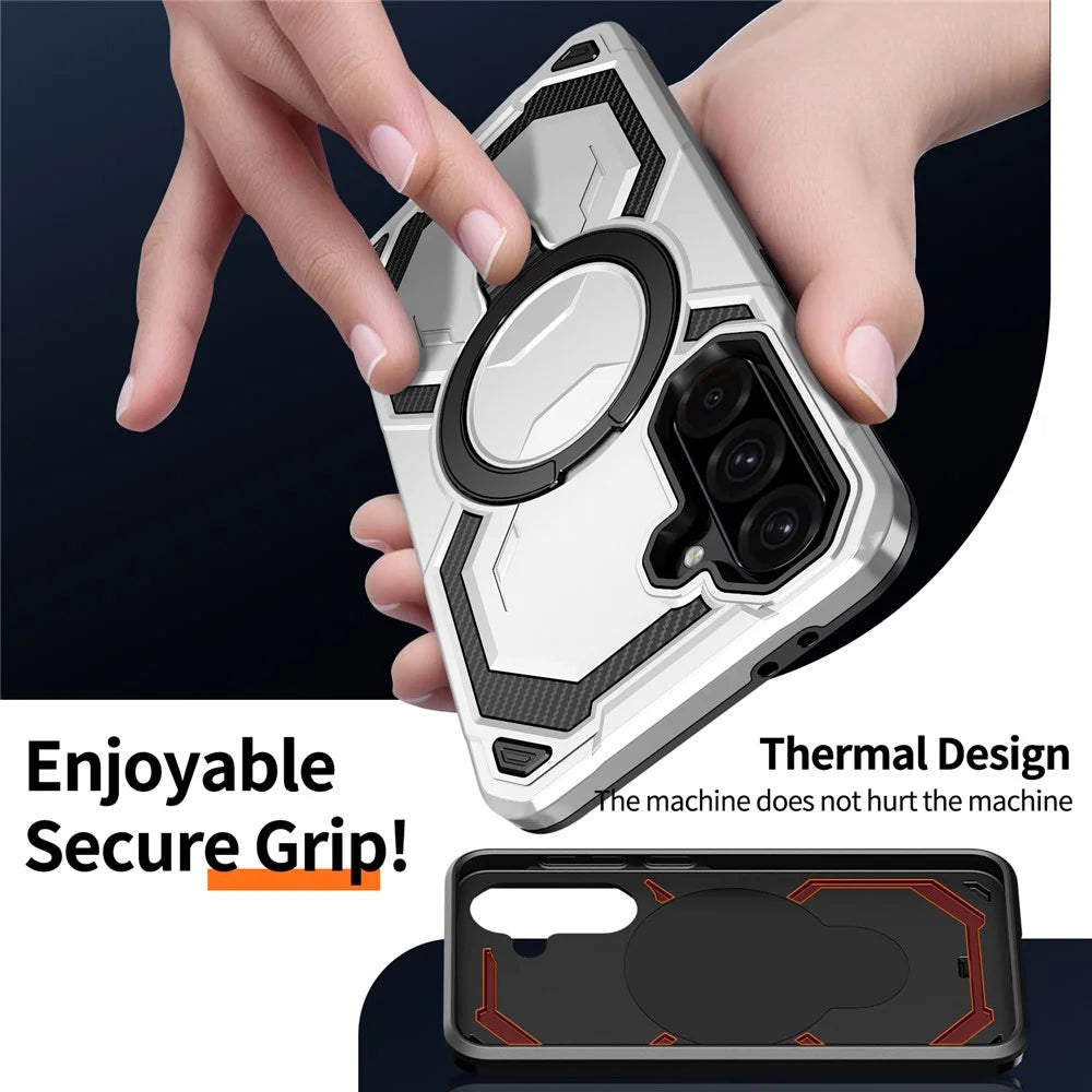 For Samsung Galaxy A36 5G Magnetic Case Ring Kickstand PC + TPU Hybrid Phone Cover - Grey - 5