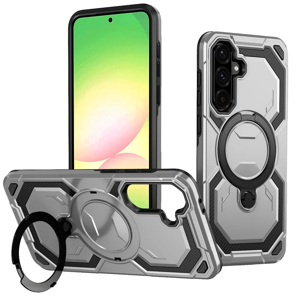 For Samsung Galaxy A56 5G Magnetic Case Ring Kickstand PC + TPU Hybrid Phone Cover - Grey - 1