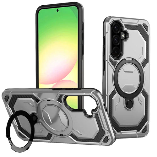 For Samsung Galaxy A56 5G Magnetic Case Ring Kickstand PC + TPU Hybrid Phone Cover - Grey - 1