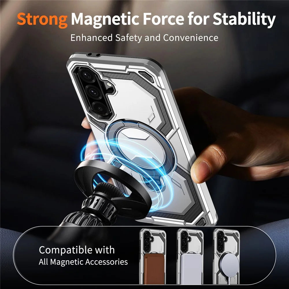 For Samsung Galaxy A56 5G Magnetic Case Ring Kickstand PC + TPU Hybrid Phone Cover - Grey - 3