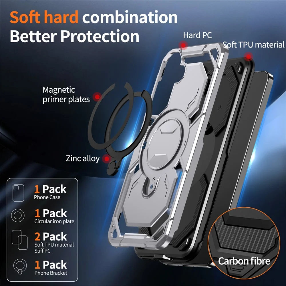 For Samsung Galaxy A56 5G Magnetic Case Ring Kickstand PC + TPU Hybrid Phone Cover - Grey - 4