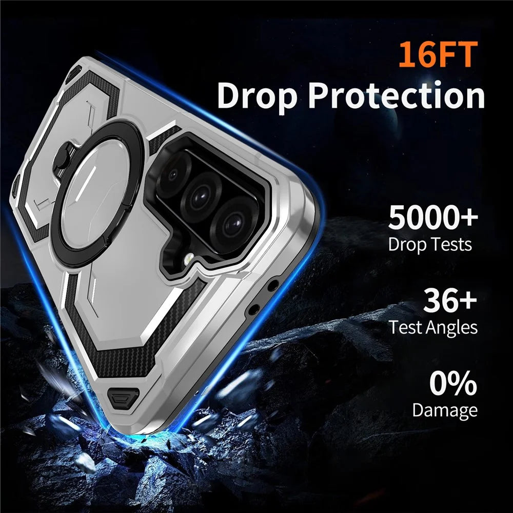 For Samsung Galaxy A56 5G Magnetic Case Ring Kickstand PC + TPU Hybrid Phone Cover - Grey - 6