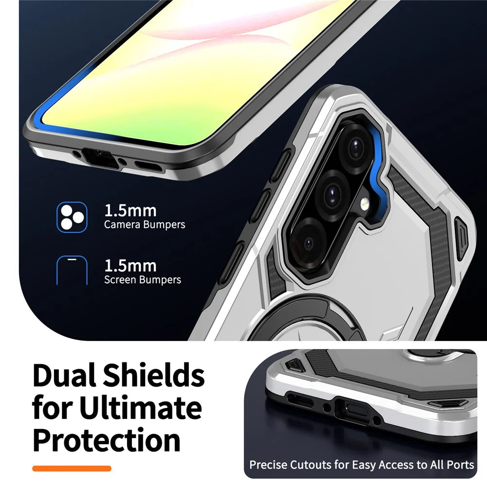 For Samsung Galaxy A56 5G Magnetic Case Ring Kickstand PC + TPU Hybrid Phone Cover - Grey - 7