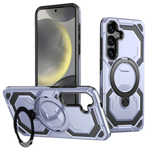 For Samsung Galaxy S25 Magnetic Case Ring Kickstand PC + TPU Hybrid Phone Cover - Baby Blue - 1