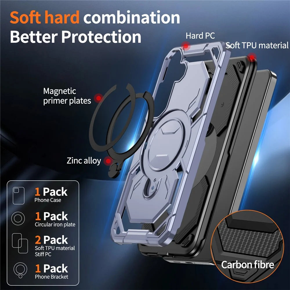 For Samsung Galaxy S25 Magnetic Case Ring Kickstand PC + TPU Hybrid Phone Cover - Baby Blue - 4