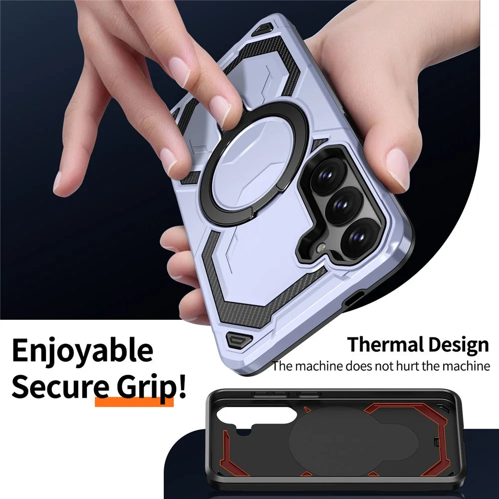 For Samsung Galaxy S25 Magnetic Case Ring Kickstand PC + TPU Hybrid Phone Cover - Baby Blue - 5