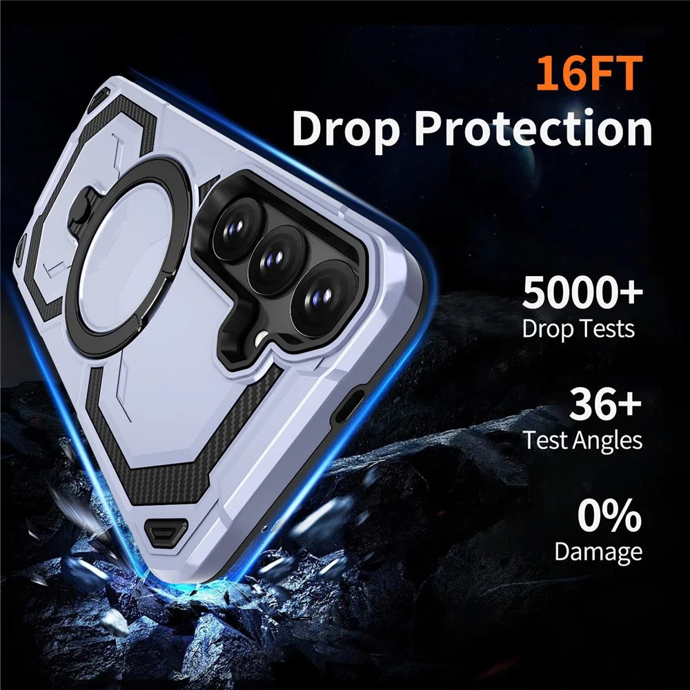 For Samsung Galaxy S25 Magnetic Case Ring Kickstand PC + TPU Hybrid Phone Cover - Baby Blue - 6